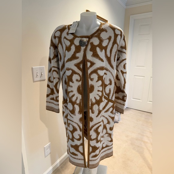 NWT High End Peruvian Connection Rajasthan Knit Gold and Cream Sweater Coat XS - Picture 2 of 9